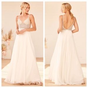 Lulus Luxe True Love White Beaded Rhinestone Maxi Dress